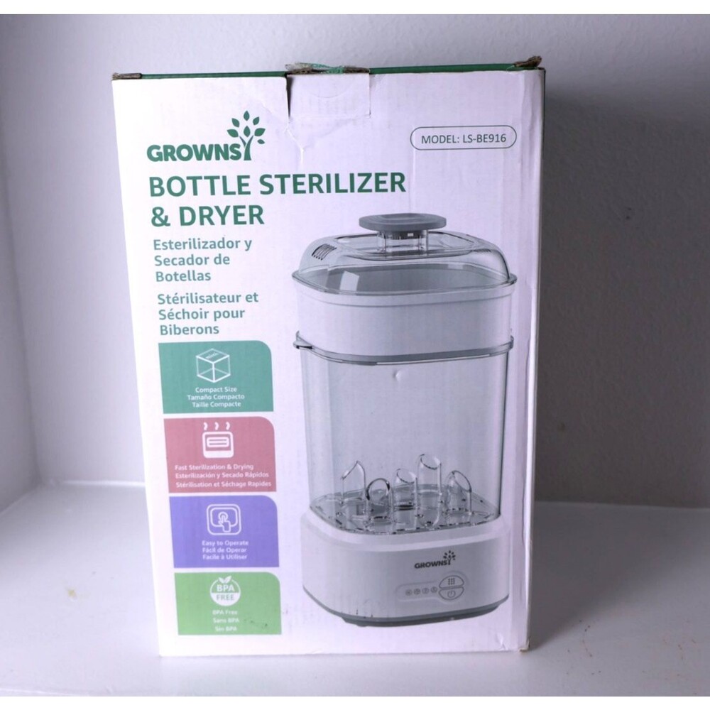 Grownsy Bottle Sterilizer and Dryer Model LS-BE916, Compact Electric Steam Baby